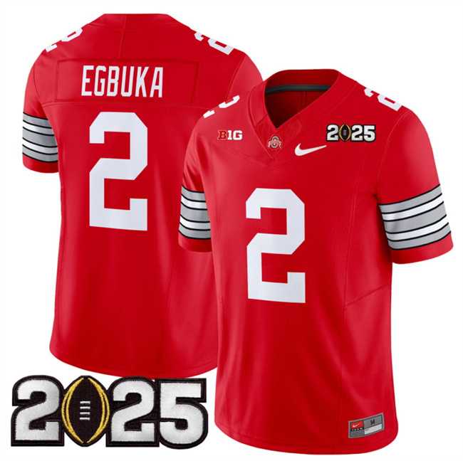 Men%27s Ohio State Buckeyes #2 Emeka Egbuka Red 2025 CFP Final Patch F.U.S.E. Vapor Limited Stitched Jersey Dzhi